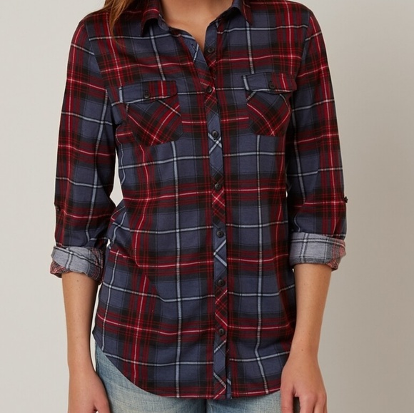 Tops - PLUM AND BLUE PLAID FLEECE TOP